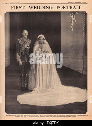 1935 tägliche Skizze Startseite Berichterstattung Hochzeit Portrait von Herzog von Gloucester zu Lady Alice Montagu-Douglas - Scott Stockfoto