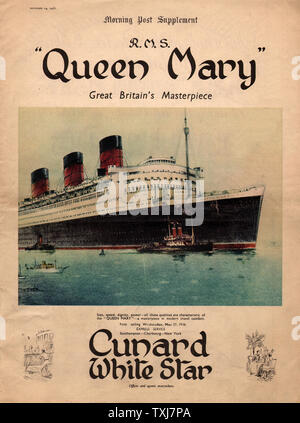 1936 Morning Post RMS Queen Mary Maiden Voyage ergänzen Stockfoto