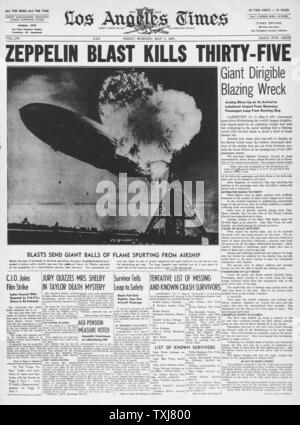 1937 Los Angeles Times mal Front page Hindenburg zeppelin Disaster Stockfoto