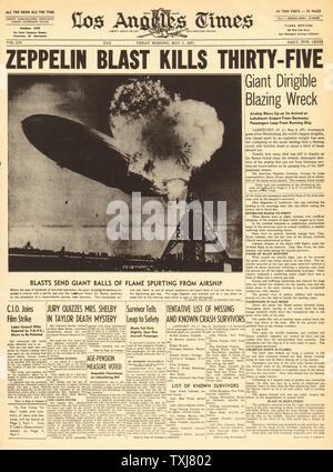 1937 Los Angeles Times mal Front page Hindenburg zeppelin Disaster Stockfoto