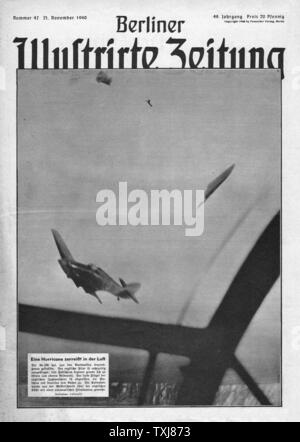 1940 Berliner Illustrierte Zeitung Hurrikan Fighter abgeschossen Stockfoto