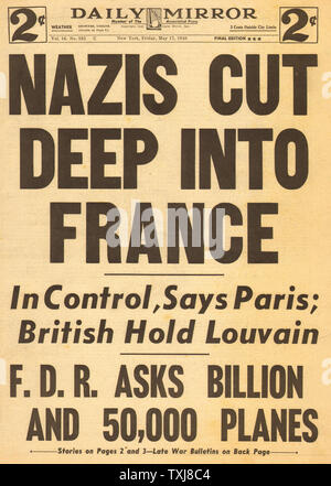 1940 Daily News (New York) Frankreich Invasion Stockfoto