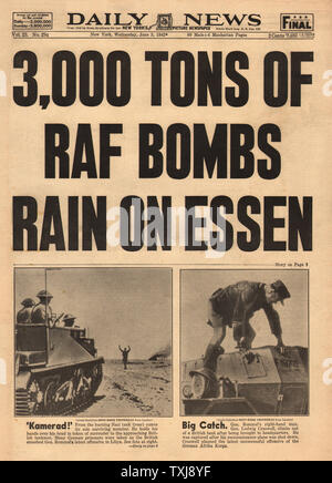 1942 tägliche Nachrichten alliierten Bombenangriff auf Essener Stockfoto
