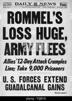 1942 Daily News (New York) Feldmarschall Erwin Rommel und deutschen Armee Rückzug aus Nordafrika Stockfoto