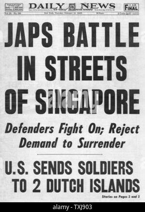 1942 Daily News (New York) Singapur Stockfoto