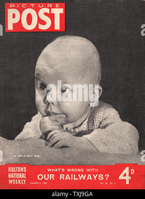 1948 Bild Post Magazine Startseite Neue Jahr baby Stockfoto