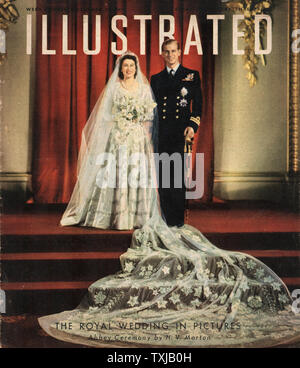 1947 Illustrierte Prinzessin Elizabeth heiratet Philip Mountbatten, Herzog von Edinburgh Stockfoto