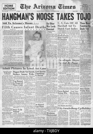 1948 Die New York Times Vorderseite Ausführung von Hideki Tojo Stockfoto