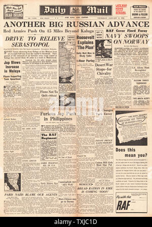 1942 Front Page Daily Mail russische Vorschuß auf die Ostfront Stockfoto