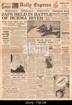 1942 Front Page Daily Express Japanische voraus, die sich in Birma Stockfoto