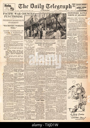 1942 Front Page Daily Telegraph pazifischen Krieg Räte Stockfoto