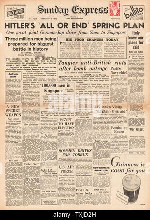 1942 Front page Sunday Express Hitlers Spring Offensive Plan Stockfoto