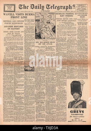 1942 Front Page Daily Telegraph Schlacht für Birma Stockfoto