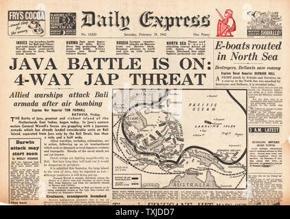 1942 Front Page Daily Express Schlacht für Java Stockfoto