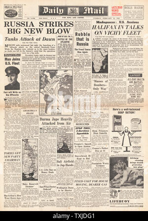 1942 Front Page Daily Mail russische Armee starten Sie auf Smolensk Stockfoto