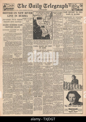 1942 Front Page Daily Telegraph Schlacht für Birma Stockfoto