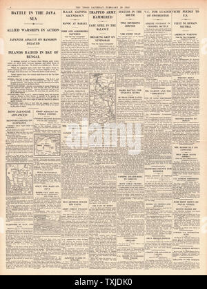1942 Seite 4 Die Zeiten Schlacht für Java und Birma Stockfoto