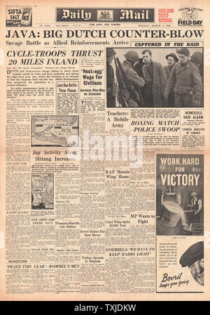 1942 Titelseite Daily Mail Battle for Java Stockfoto