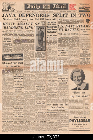 1942 Titelseite Daily Mail Battle for Java Stockfoto