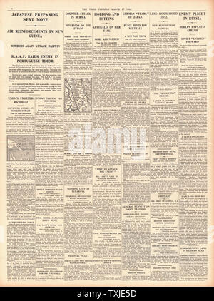 1942 Seite 4 Die Zeiten Kampf für New Guinea und Birma Stockfoto