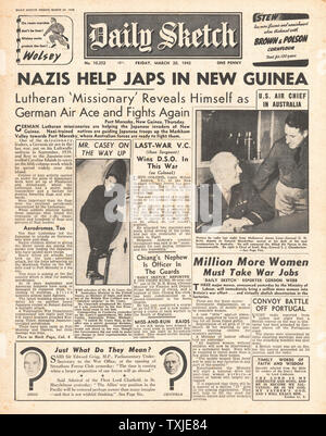 1942 Front page Täglich Skizze deutschen Japanische helfen in Neu Guinea Stockfoto