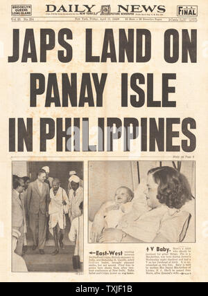 1942 Front Page Daily News New York japanischen Truppen landen auf der philippinischen Insel Panay Stockfoto