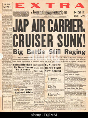 1942 Front page New York Journal American Heavy japanische Verluste bei der Schlacht im Korallenmeer Stockfoto