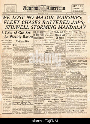 1942 Front page New York Journal Amerikanische Schlacht der Coral Sea Stockfoto