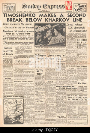 1942 Front page Sunday Express Schlacht um Charkow Stockfoto