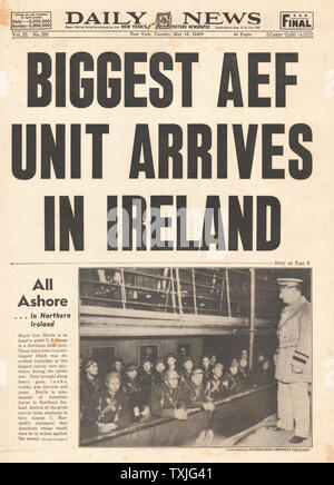 1942 Front Page Daily News New York mehr amerikanische Truppen in Nordirland Stockfoto