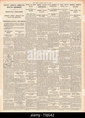 1942 Seite 4 Die Zeiten Schlacht um Charkow und Madagaskar Stockfoto