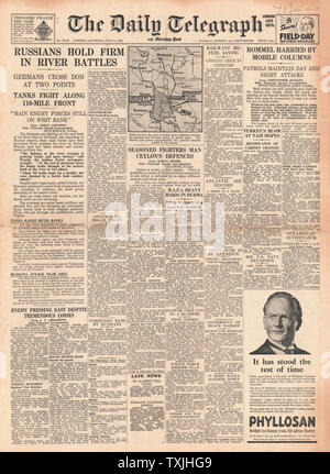 1942 Front Page Daily Telegraph Kampf um Woronesch und Ägypten Stockfoto