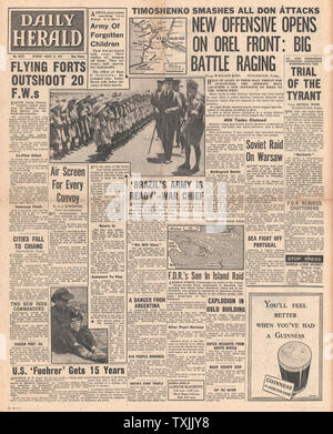 1942 Titelseite Daily Herald Battle for Orel Stockfoto