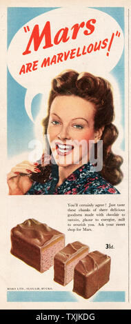 1947 UK Magazin Mars Bar Anzeige Stockfoto