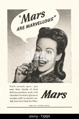 1947 UK Magazin Mars Bar Anzeige Stockfoto