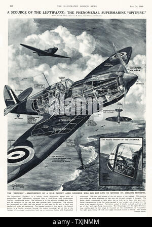 1940 Illustrated London News Spitfire Fighter Abbildung Stockfoto