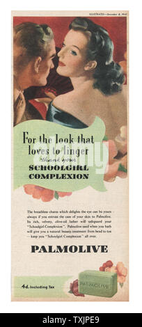 1945 UK Magazin Palmolive Seife Advert Stockfoto