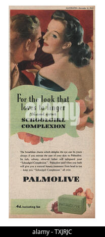 1945 UK Magazin Palmolive Seife Advert Stockfoto