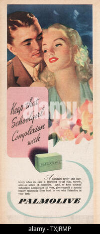 1945 UK Magazin Palmolive Seife Advert Stockfoto