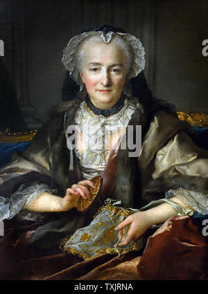 Madame Dangé Knoten machen. Portrait von Anne Jarry, Ehefrau des Bauern - allgemeine François-Balthazar Dangé du Fay 1753 von Louis TOCQUÉ 1696 - 1772 Frankreich, Französisch, Stockfoto