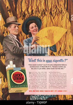 1941 US-Magazin Lucky Strike Zigarette Anzeige Stockfoto