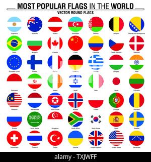 Populärste Flaggen der Welt. Runde Flags auf weißem Hintergrund. Stock Vektor