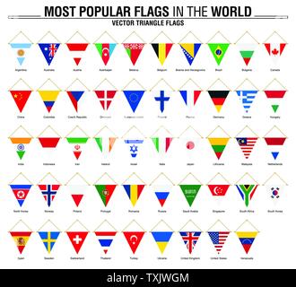 Populärste Flaggen der Welt. Dreieck Flags auf weißem Hintergrund. Stock Vektor