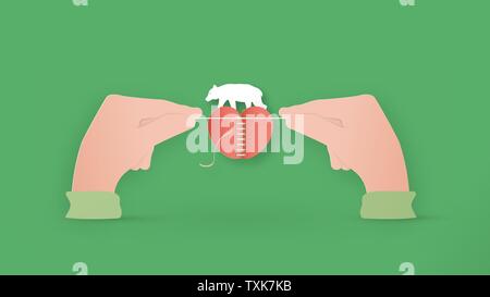 Digital craft Design im Konzept von 'Speichern Tier- und Pflanzenwelt". Manipulation Kunst auf grünem Hintergrund isoliert. in Papier schneiden Stil. Stock Vektor