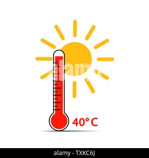 Das Symbol für Wärme Thermometer 40 Grad Sommer Wetter mit Sonnenschein Vektor-illustration EPS 10. Stock Vektor