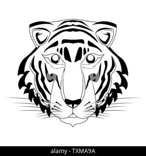 Bengal Tiger Gesicht Symbol Karikatur in Schwarz und Weiß Stock Vektor