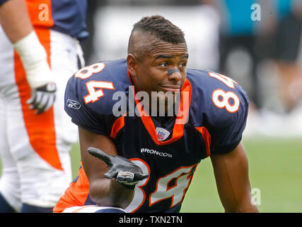 Denver Broncos wide receiver Javon nach einer fehlgeschlagenen spielen und ein anderes Mal gegen die Jacksonville Jaguars spät im vierten Quartal bei Invesco Field at Mile High in Denver am 23. September 2007 reagiert. Jacksonville besiegt Denver 23-14. (UPI Foto/Gary C.) Caskey Stockfoto