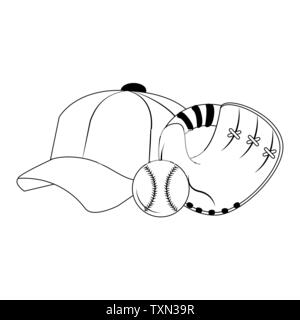 Baseball equiment Elemente Symbol Karikatur in Schwarz und Weiß Stock Vektor