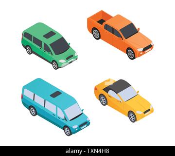 Fahrzeugtypen - moderne Vektor isometrische bunte Elemente Stock Vektor