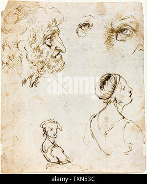Leonardo Da Vinci, Blatt von Studien, Zeichnung, ca. 1470 Stockfoto